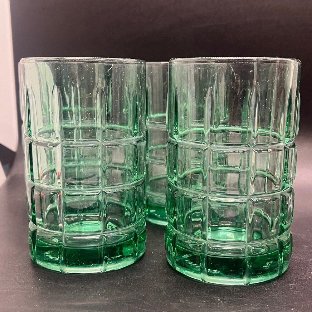 Vintage Anchor Hocking‎ Light Green Tartan Juice Glasses Replacement 4” lot Of 4